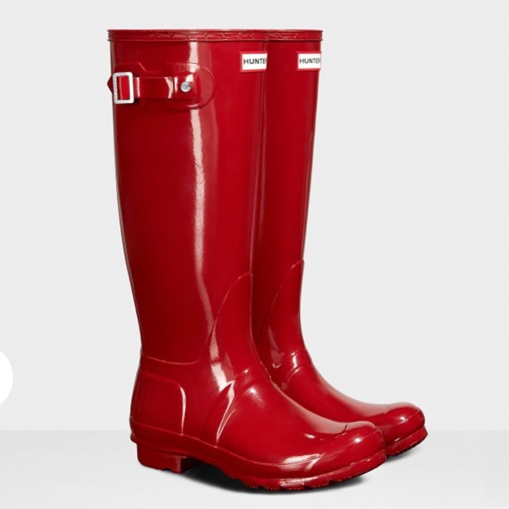Tall glossy red Hunter Boots